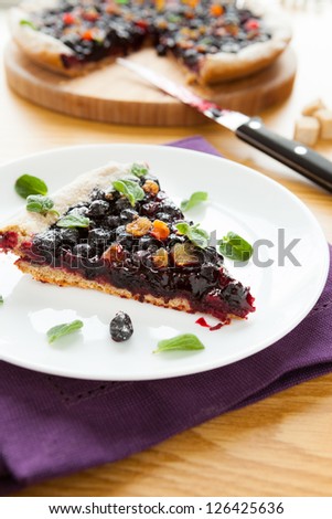delicious big piece of cake with berries, closeup