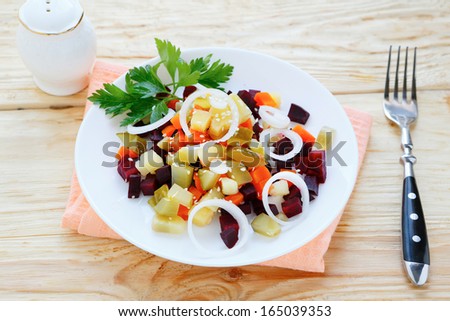vegetable salad with pickled cucumber, russian winter salad