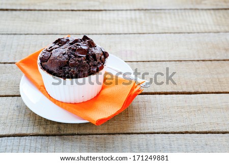 chocolate cupcake with chocolate chips, food closeup