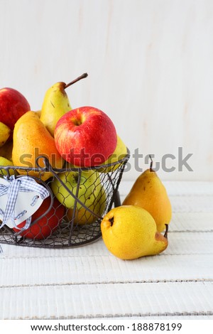 juicy apples and pears, food closeup