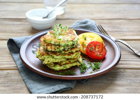 stack of pancakes from vegetable marrows, food closeup