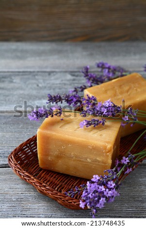 two large brown bar of soap, lavender