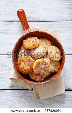 Fresh cottage cheese pancake pan, food