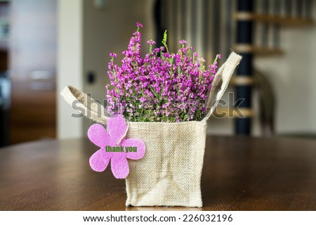 beautiful pink flower with only for you gift card packed in canvas bag