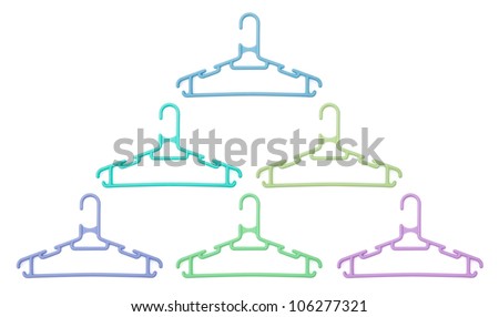 set of hangers in different colors with clipping paths