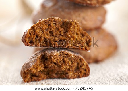 soft ginger spiced cookies , halved texture, shallow dof