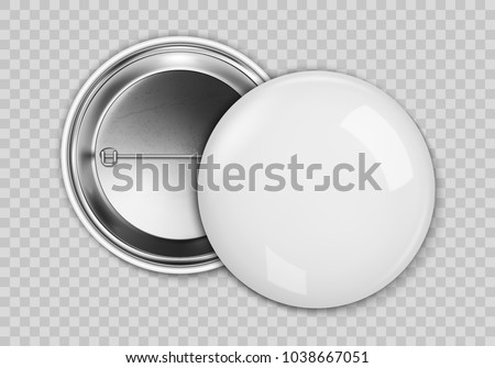 Blank white badge, vector realistic illustration isolated on transparent background