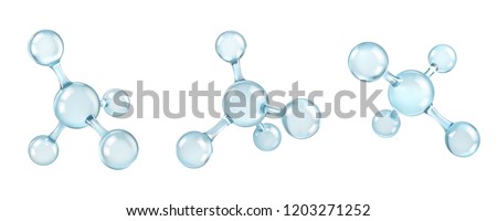 Glass molecules model. Reflective and refractive abstract molecular shape isolated on white background. Vector illustration