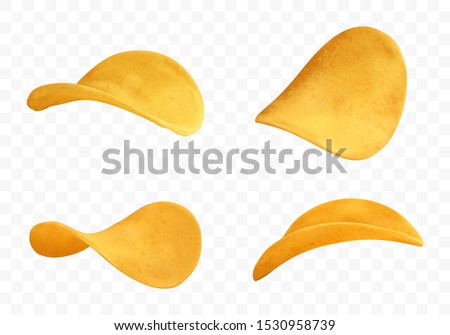 Collection of potato chips, isolated on transparent background