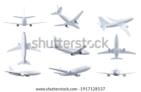 Set of airplanes isolated on a white background. 3d illustration.