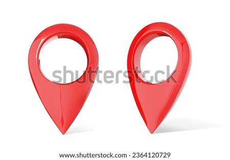 Red location pin in different angles on a white background. Vector illustration