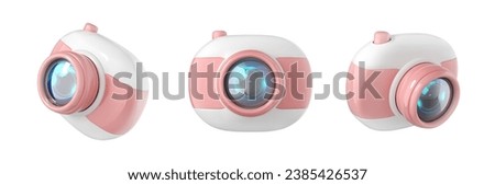 White and pink camera in different angles on a white background. Vector illustration