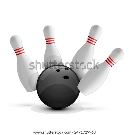 Skittles and a bowling ball on a white background. Vector illustration