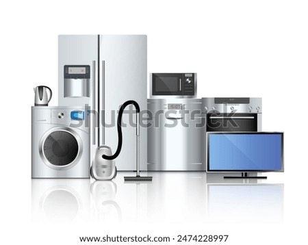 A lot of household appliances on a white background. Vector illustration