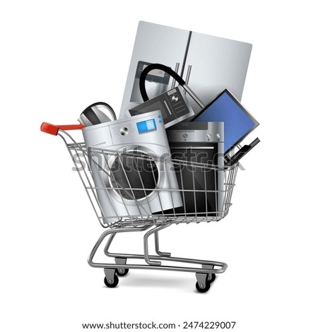 Shopping cart with household appliances on a white background. Vector illustration