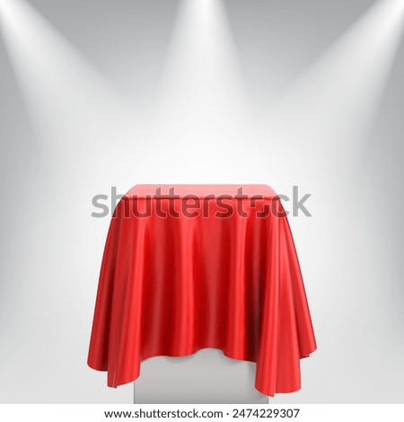 The pedestal is covered in red silk with spotlights. Vector illustration