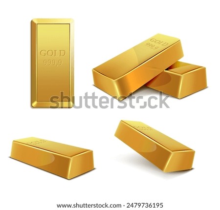 Set of gold bars in different angles. Vector illustration