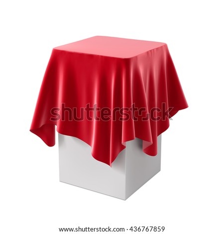 red cloth on a square pedestal isolated on white