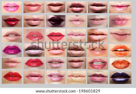 Lipstick. Great Variety of Women\'s Lips. Set of Colorful Mouths