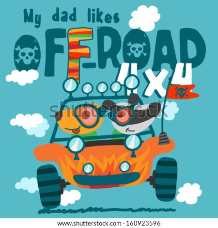 Cute off road vehicle with red flag for father's day