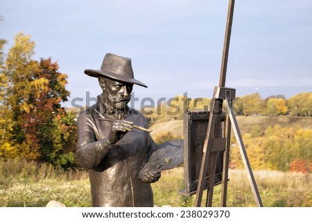 Ples, Russia - September 24, 2014: Monument to Isaak Levitan on Levitan\'s mountain. Ples, Golden Ring of Russia