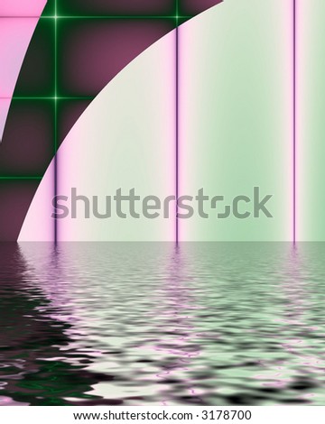 electronic pink and green lines flooded fractal background