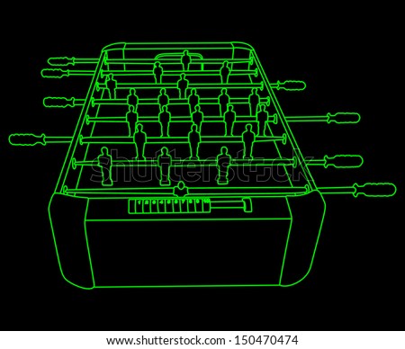 Foosball Soccer Table Game vector isolated on black background in green lines design