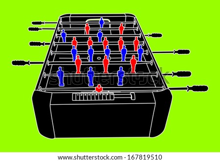 Foosball Soccer Table Game vector isolated on green background. 