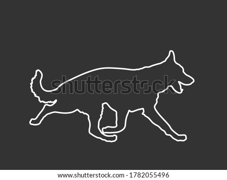 German Shepherd running dog vector line contour silhouette illustration isolated on black. Mans best friend. Lovely pet. Dog show exhibition. Finder detect explosives and drugs. Rescue finding dog.