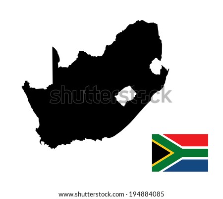 South Africa vector map silhouette and flag isolated on white background. High detailed silhouette illustration. South Africa vector flag.