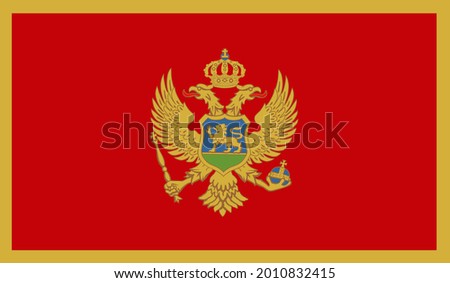 Montenegro flag with coat of arms vector illustration, seal or national emblem, isolated on white background.