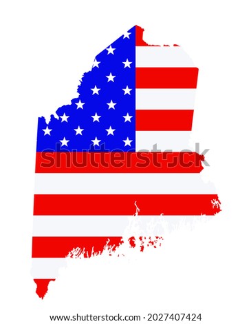 Maine state map vector silhouette illustration. United States of America flag over Maine map. USA, American national symbol of pride and patriotism. Vote election campaign banner.
