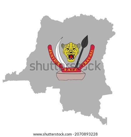 Democratic republic of Congo vector map silhouette illustration isolated on white background high detailed. Democratic republic of the Congo coat of arms national symbol, country in Africa.