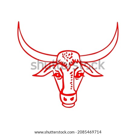 Bull head with long horns vector illustration isolated on white background. Bull symbol. Symbol of Botswana coat of arms.