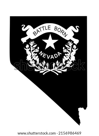 Nevada vector map and flag vector silhouette illustration isolated on white background. Nevada state flag coat of arms, country symbol.