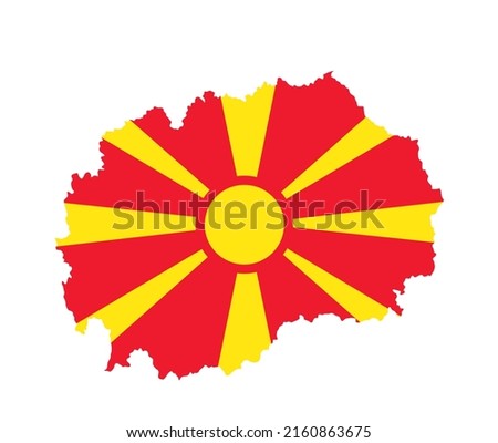 North Macedonia vector map flag silhouette illustration isolated on white background. North Macedonia flag over map, national symbol. Republic of former Yugoslavia. Balkan country.