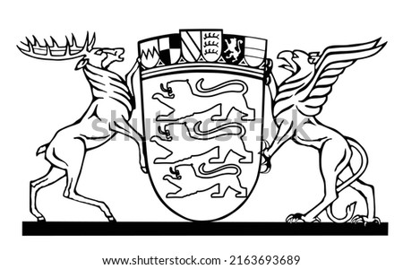 German territory symbol, line contour great coat of arms of Baden-Wurttemberg vector silhouette illustration isolated on white background. Province in Germany.
Crest, seal and province sign.