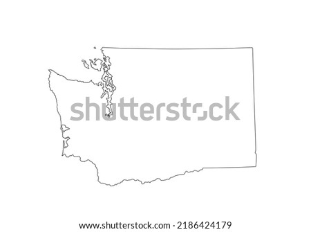 Blank Washington State vector map silhouette illustration isolated on white background. High detailed illustration. United state of America country. Washington empty contour line map silhouette.
