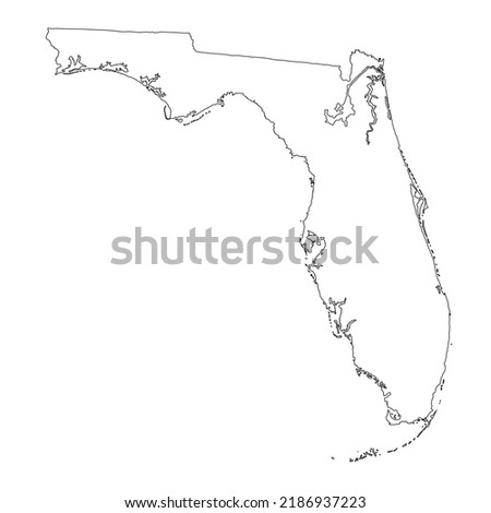 Blank Florida vector map silhouette illustration isolated on white background. High detailed illustration. United state of America country. Empty editable Florida line contour map.
