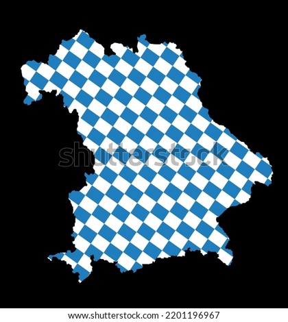 Bavarian map and flag vector silhouette illustration isolated on black background. Germany. 
German province symbol emblem. Bavarian emblem banner.