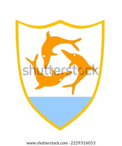 Anguilla coat of arms vector illustration isolated. Caribbean island national symbol. United Kingdom territory. Offshore financial center. Anguilla emblem, part of flag. National banner symbol.