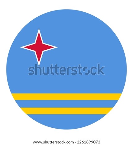 Aruba flag circle badge vector illustration isolated on white background. Holland territory in Central America. Caribbean island state. Aruba roundel flag. National symbol ribbon. Netherlands province
