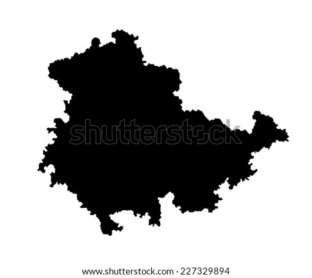 High detailed vector map - Thuringen high detailed black silhouette illustration isolated on white background. ProvInce in Germany.
