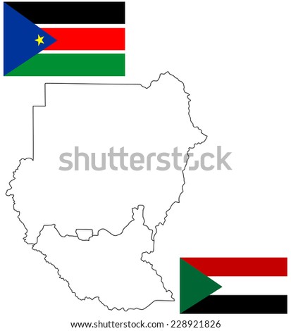 Sudan map with new borders. Vector illustration of actual political situation in Sudan, Africa, Republic of Sudan, South Sudan and Abyei vector map high detailed silhouette illustration isolated.