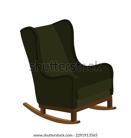Classic rocking armchair vector illustration isolated on white background. Vintage living room furniture interior. Leather sit sofa for resting. Swing chair home decor. Comfortable couch.