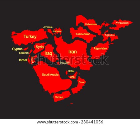 Middle east vector map set of states. high detailed silhouette illustration isolated on white background. Middle east countries collection illustration. Asia icon of middle east states. 