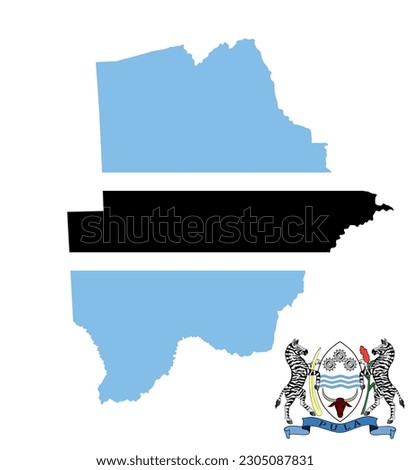 Botswana map flag vector silhouette illustration isolated on white background. Country in Africa symbol. Botswana coat of arms national symbol isolated.