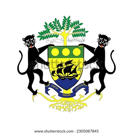 Coat of arms of Gabon national symbol vector silhouette illustration isolated on white background. Banner of country in Africa. 
