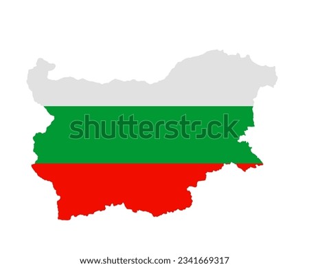 Bulgaria map flag vector silhouette illustration isolated on white background. State in Europe. EU country. Bulgaria flag over map. National symbol. Balkan state.