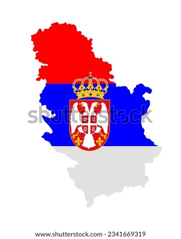 Republic of Serbia map flag vector silhouette illustration isolated on white background. High detailed illustration. Coat of arms of Serbia. Flag of Serbia. National symbol Balkan country Europe state
